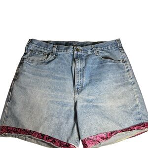 Carhartt Women's Blue Denim Shorts with Pink Trim